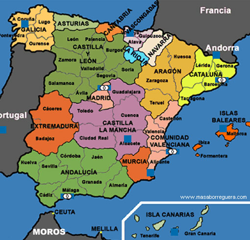 Spanish Language History Geographic map of Spain