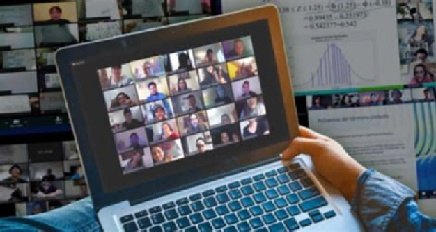 Group of students studying online